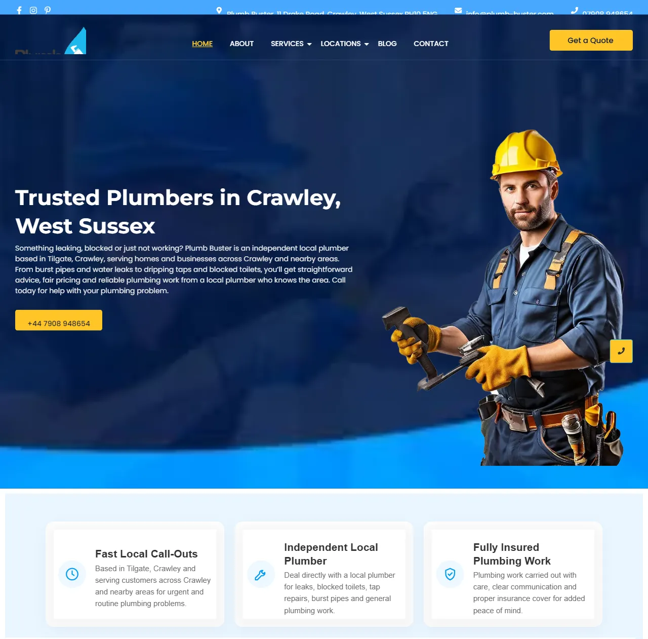 Plumb Buster homepage on desktop