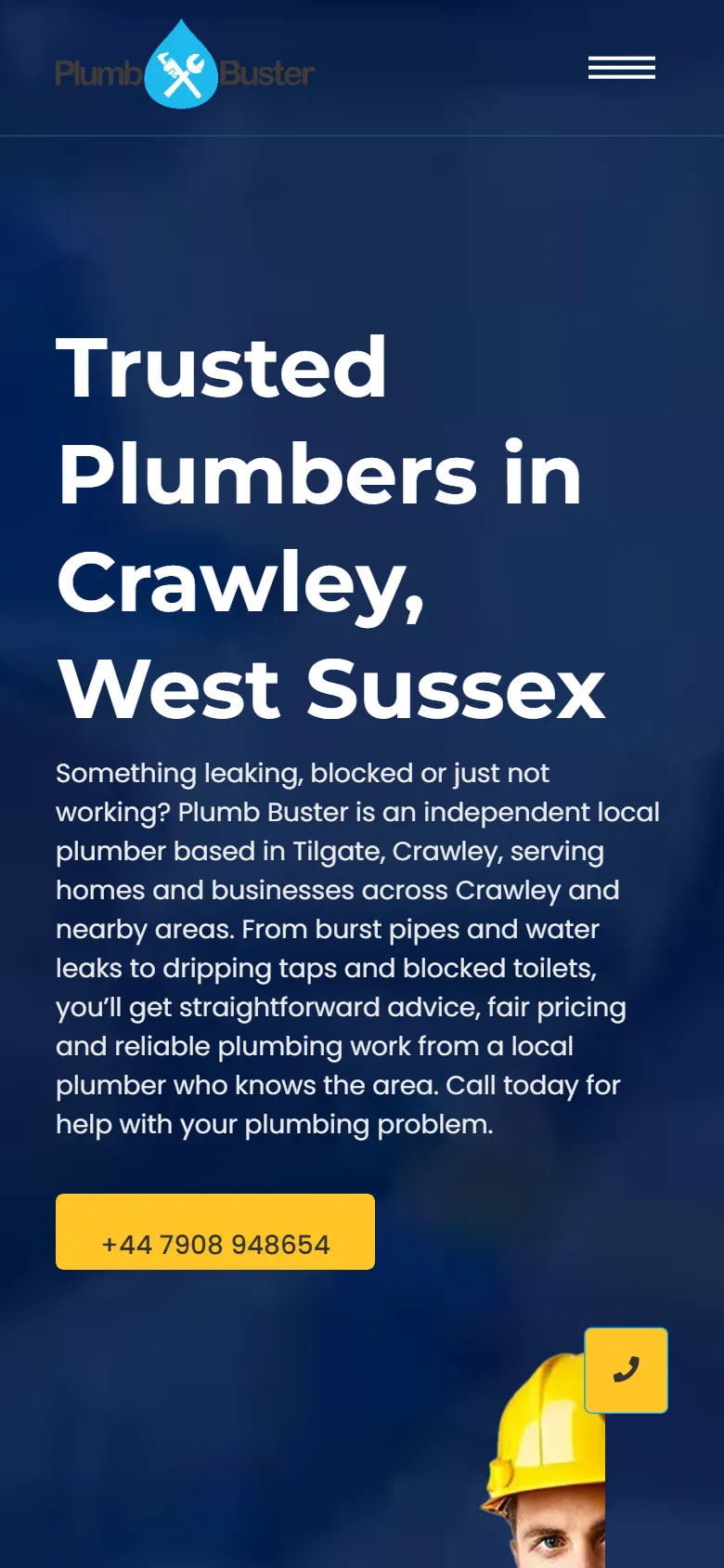 Plumb Buster homepage on a mobile phone