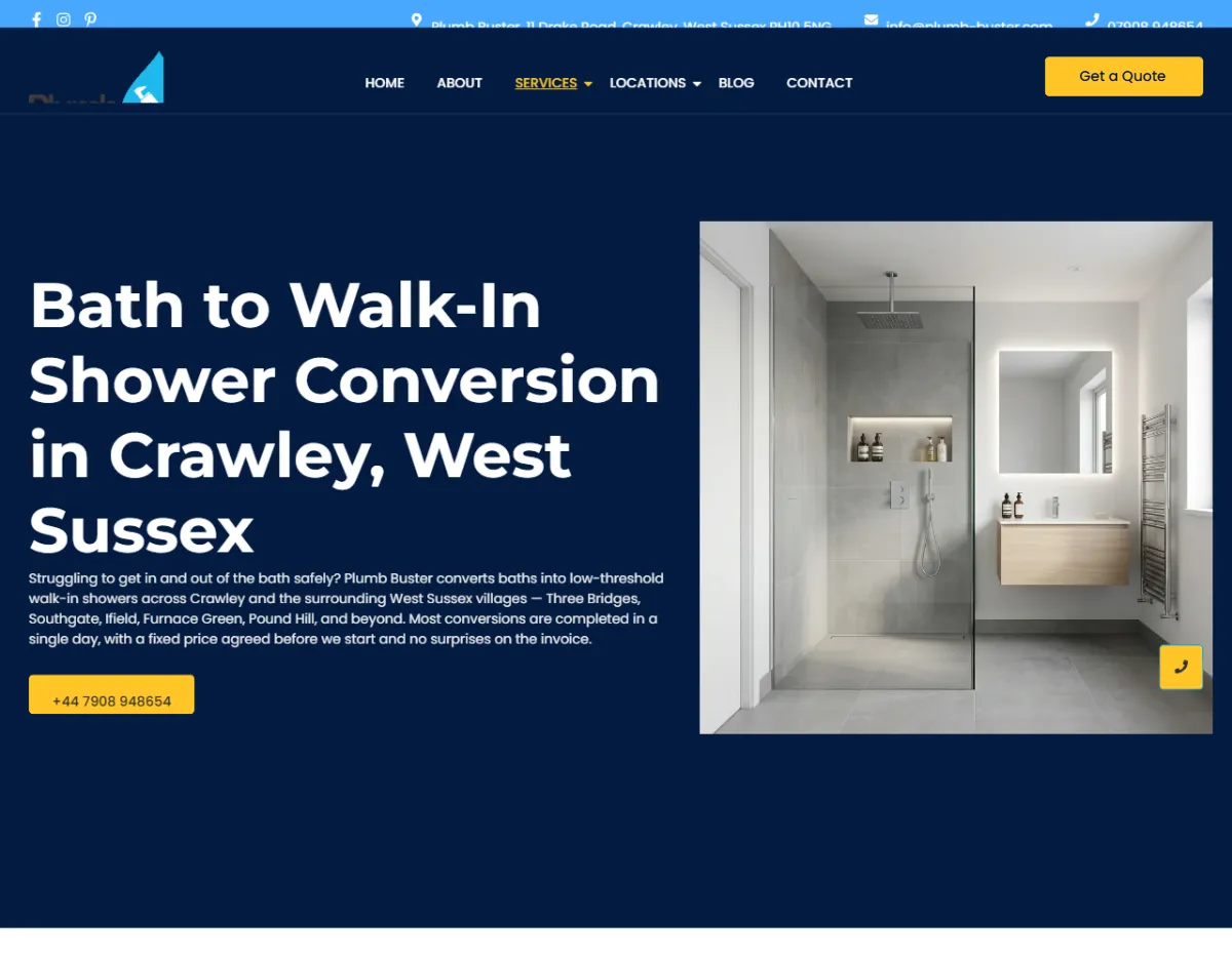 Bath to walk-in shower conversion service page